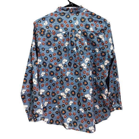 Trovata Birds of Paradis Helena Marine Blue Floral Button Up Blouse Small - Picture 3 of 5